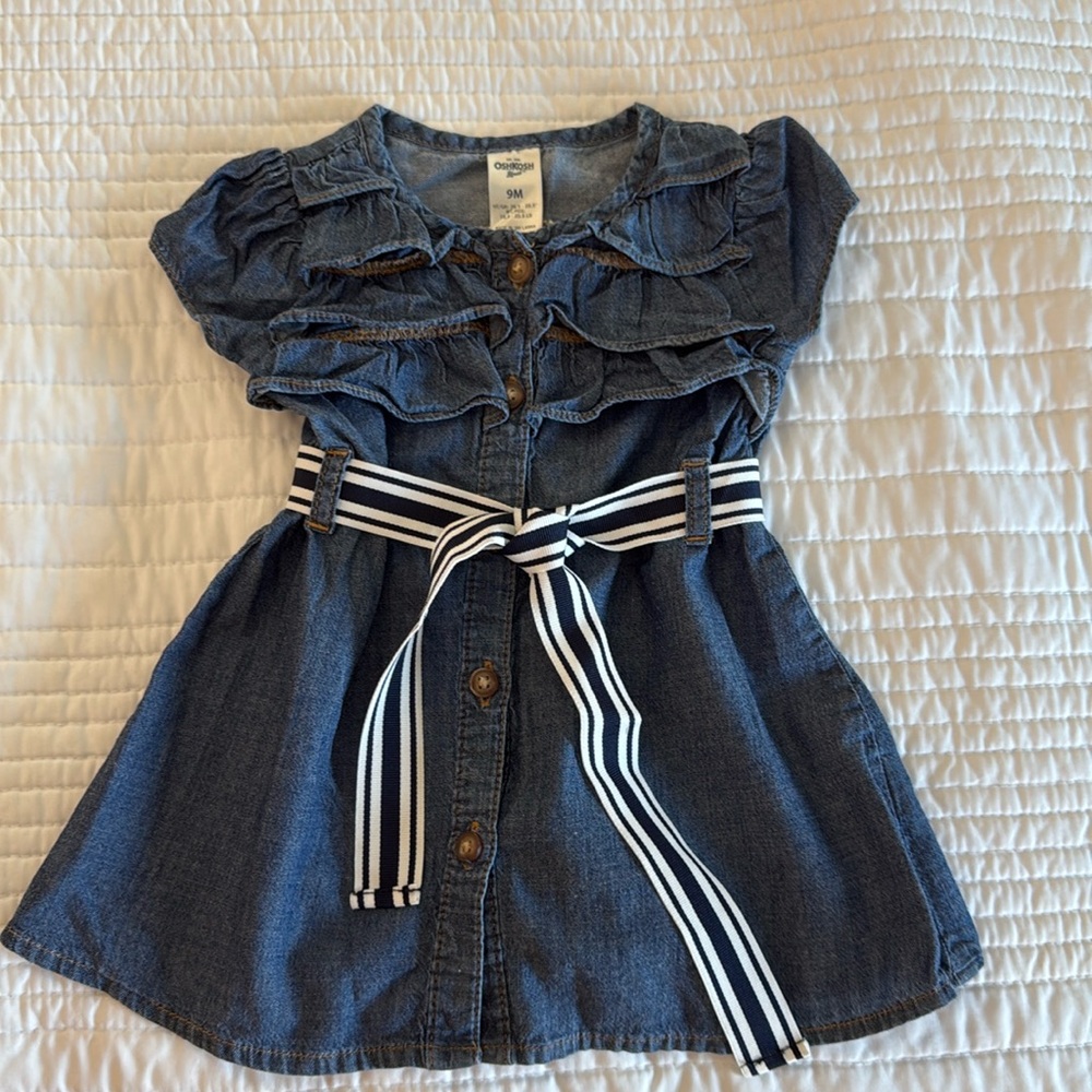 Adorable denim dress with striped belt